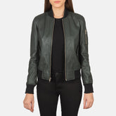 Tarar Green Leather Bomber Jacket